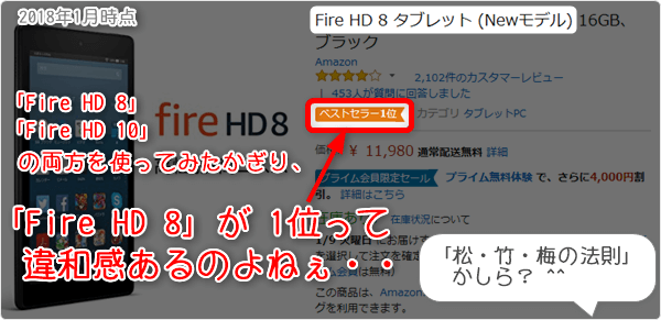 「Fire HD 8」が1位って 違和感あるのよねぇ・・